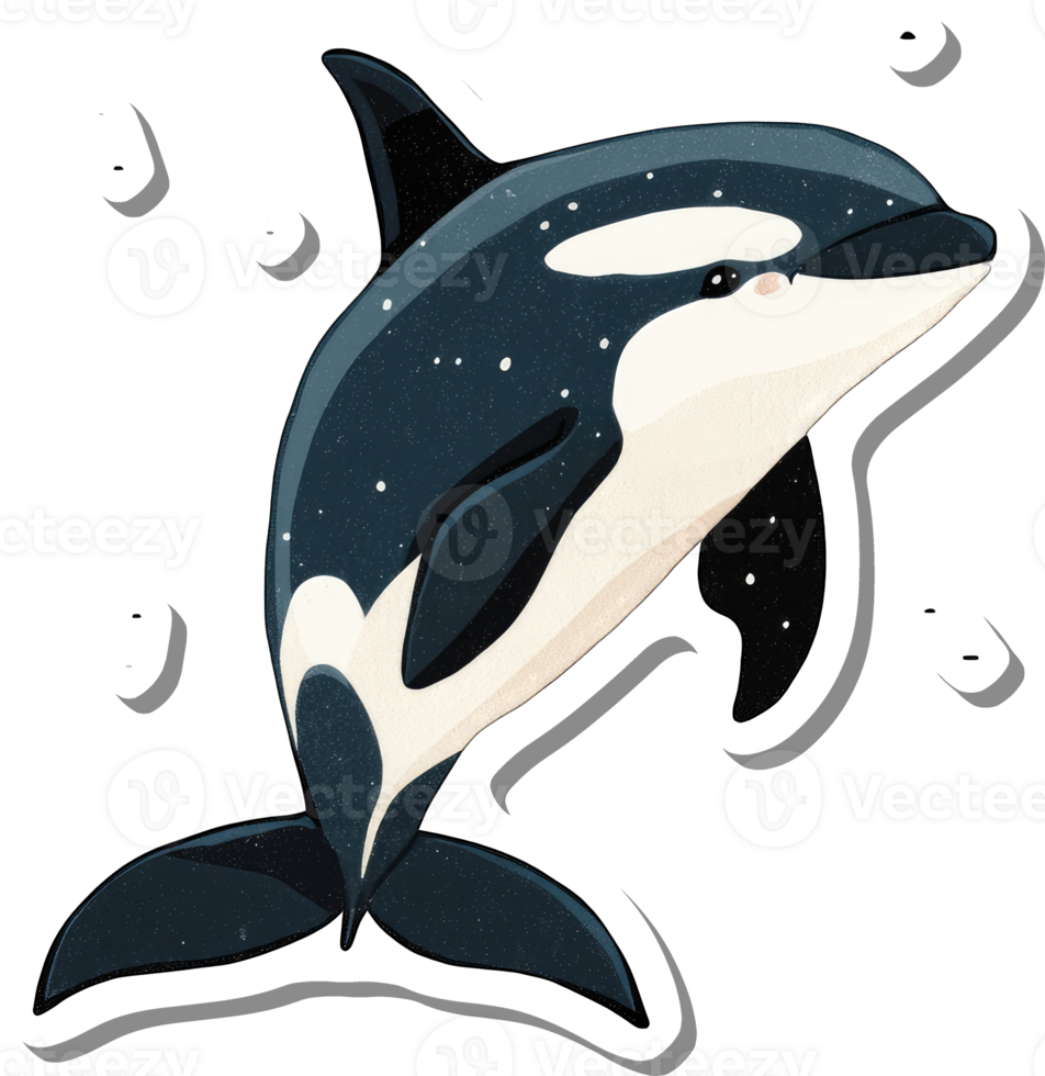A stylized orca whale leaps gracefully through water png