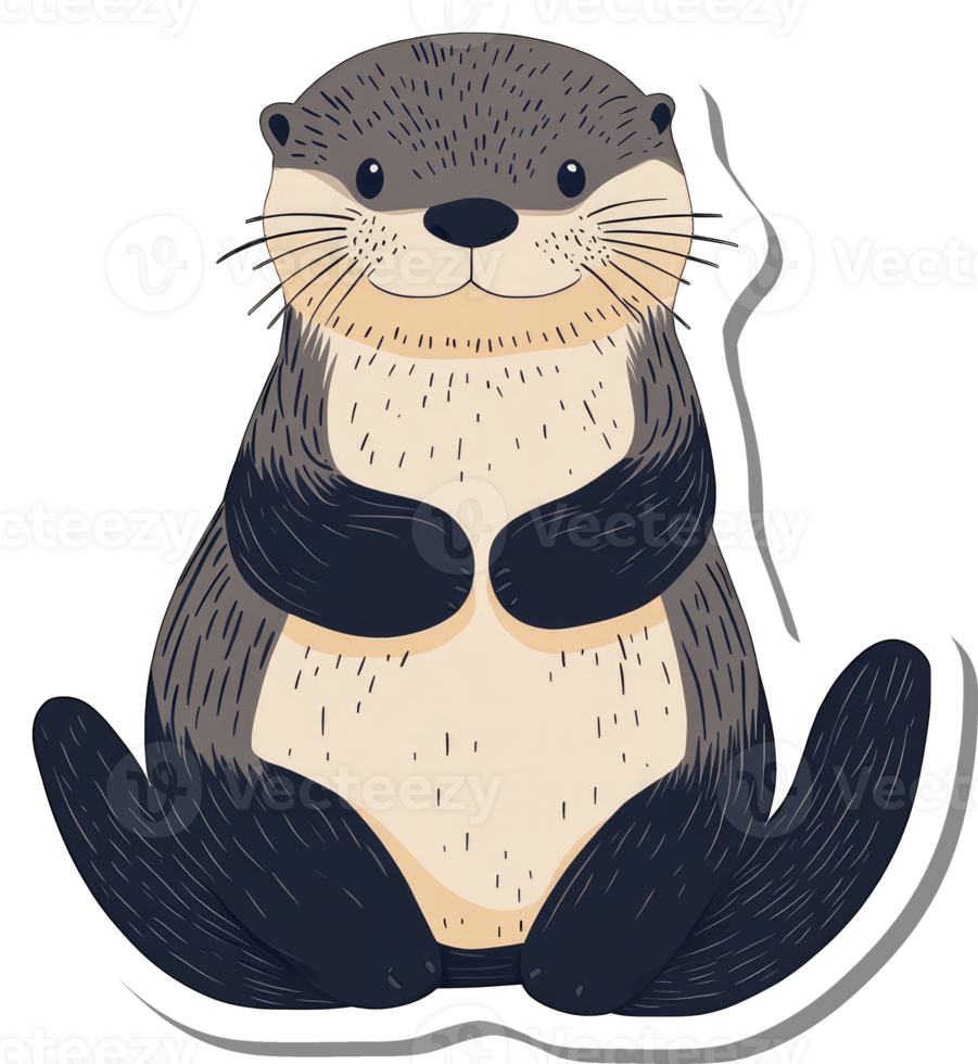 Adorable Otter Sitting Happily in a Cartoon Style png