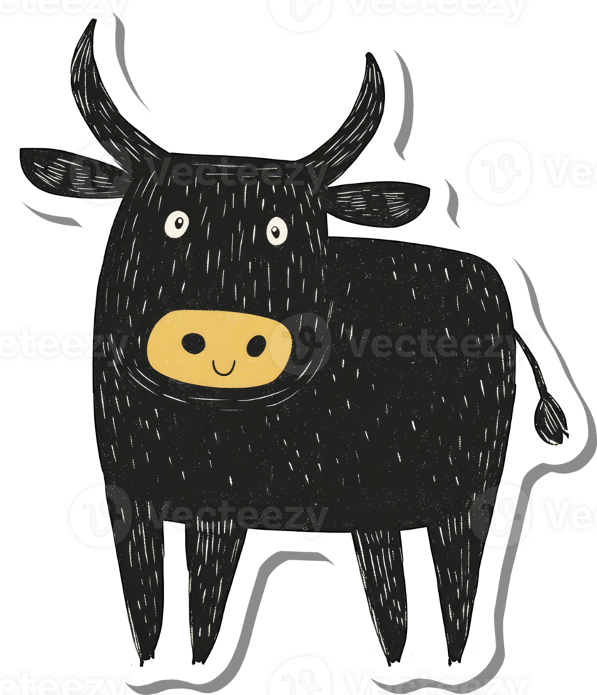 A Happy Black Bull Illustration Sticker png