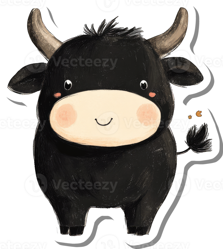 Adorable Cartoon Black Bull Illustration png