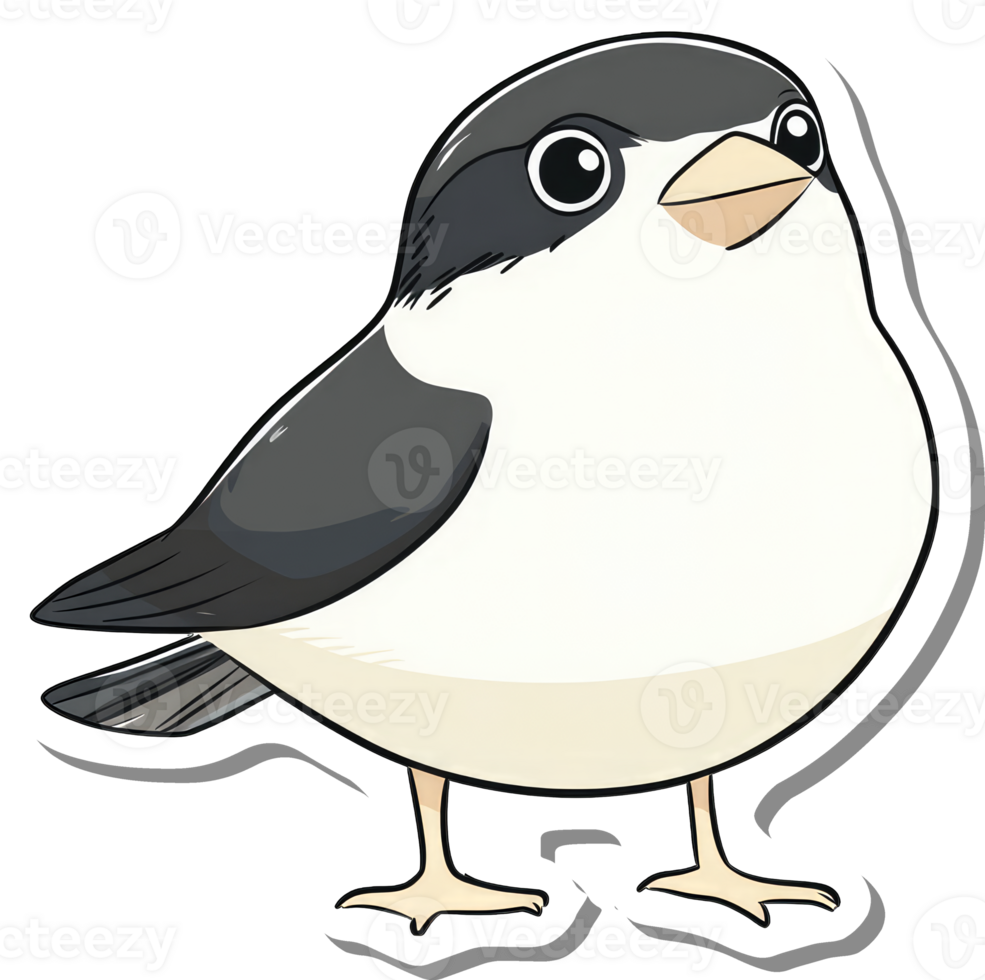 Adorable Cartoon Bird Illustration Featuring Grey And White Plumage png