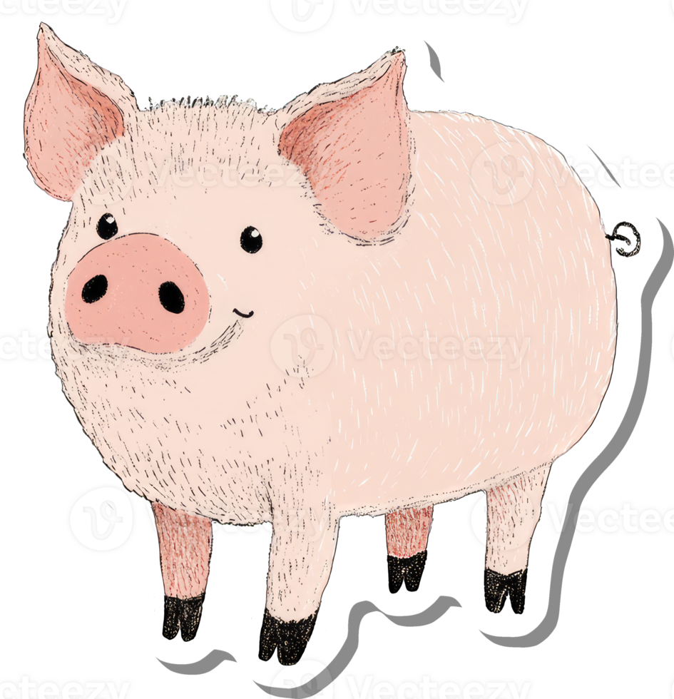 An illustration of a cute pink piglet png