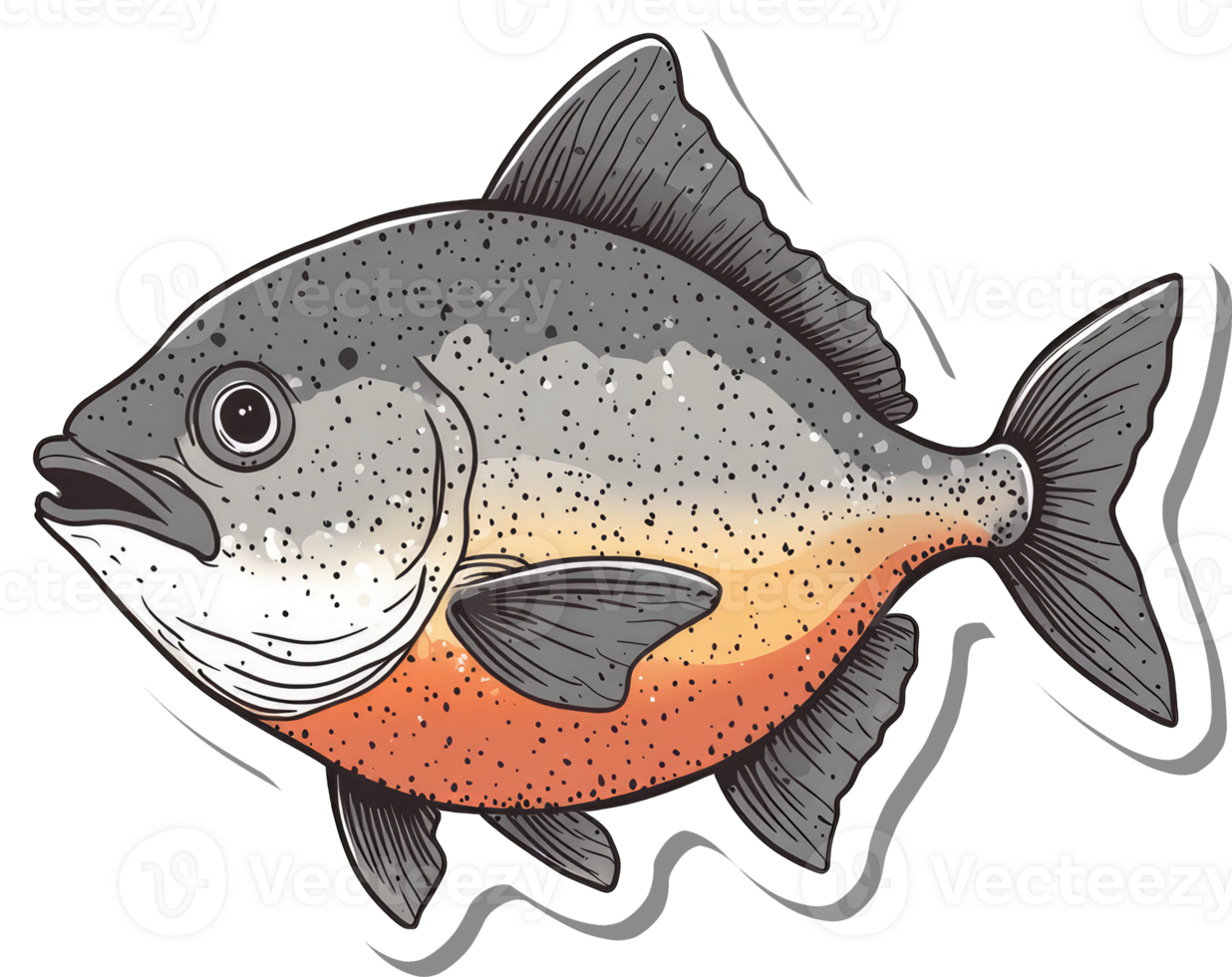 Illustrated Piranha Fish Aquatic Animal Artwork png