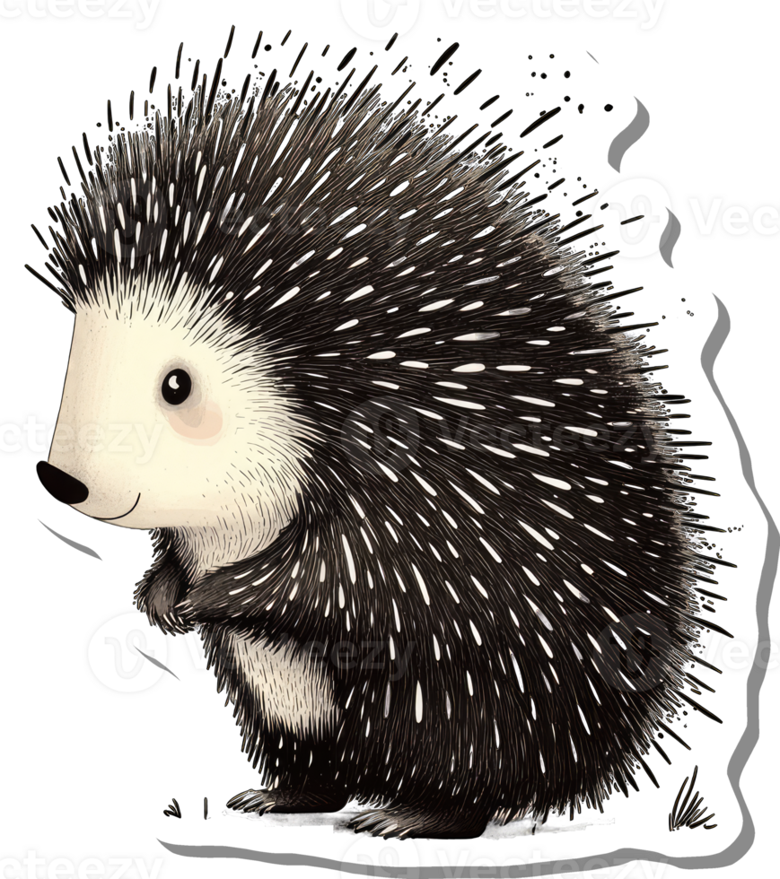 Adorable Cartoon Porcupine With Black And White Quills png