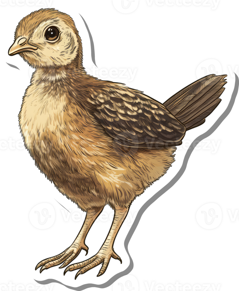 A young brown bird chick stands alertly png