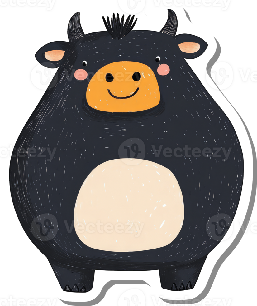 A Happy Cartoon Black Bull Sticker Design png