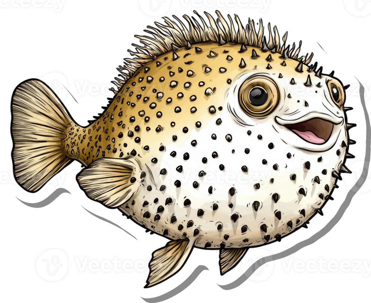 A Happy Cartoon Porcupinefish Swims Joyfully png