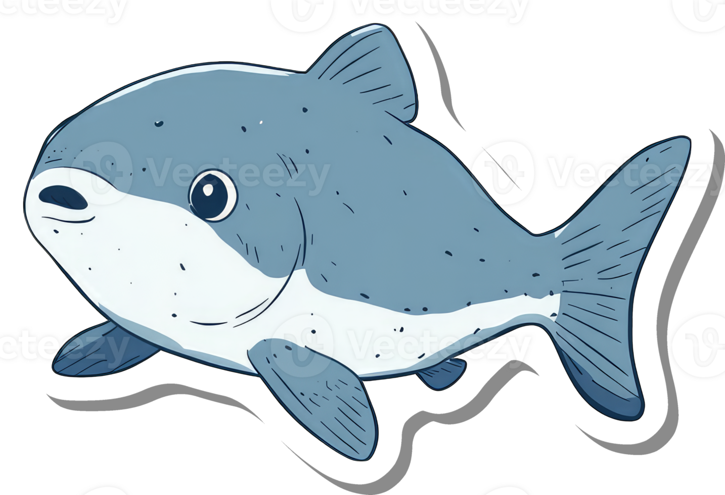 Adorable Cartoon Fish with Big Eyes and Gray Fins png