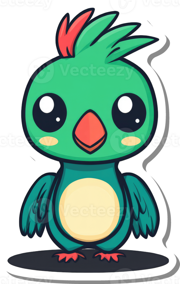Adorable Cartoon Bird with Big Eyes and Red Crest png