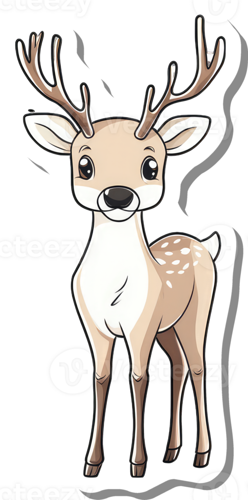 Adorable Cartoon Deer with Antlers Stands Calmly png
