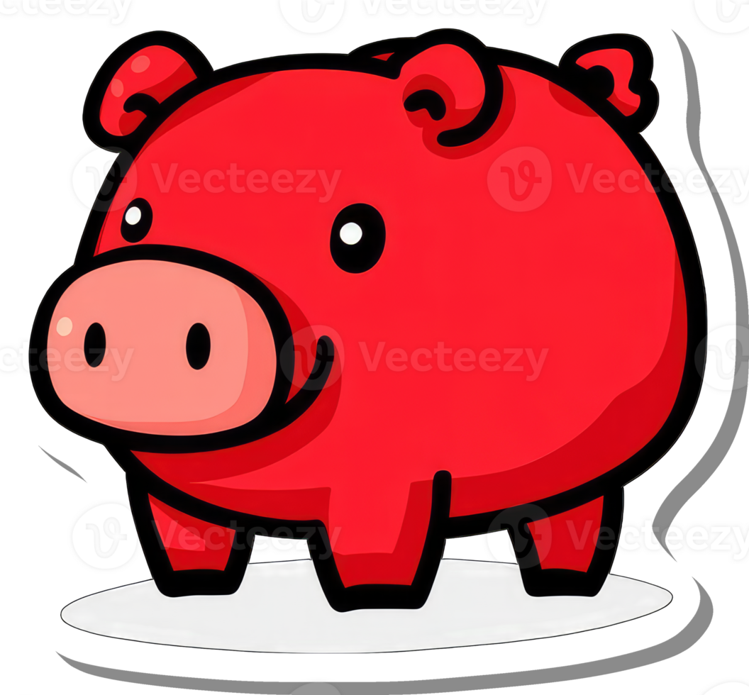 A cartoon red piggy bank stands on a white surface png