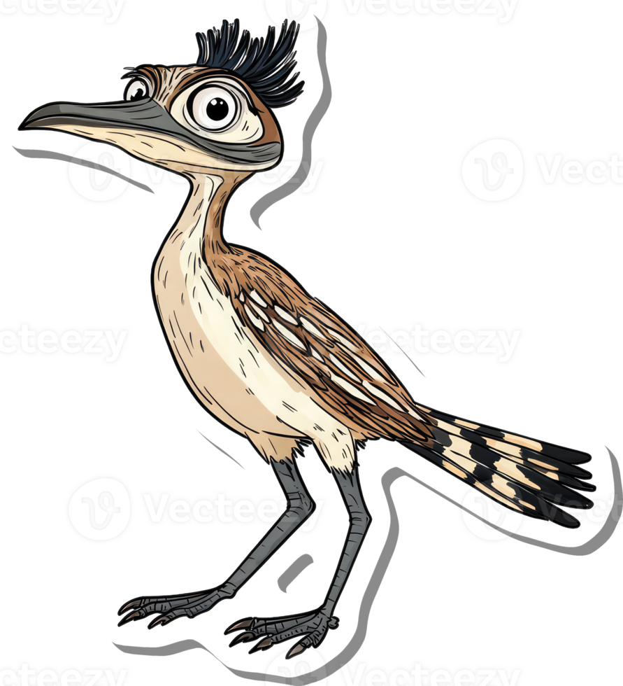 A Cartoon Roadrunner Bird Stands Alertly png