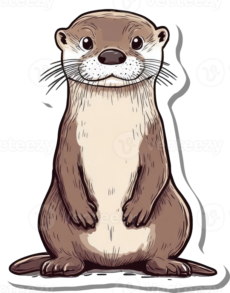 Adorable Cartoon Otter Sitting Upright Smiling png