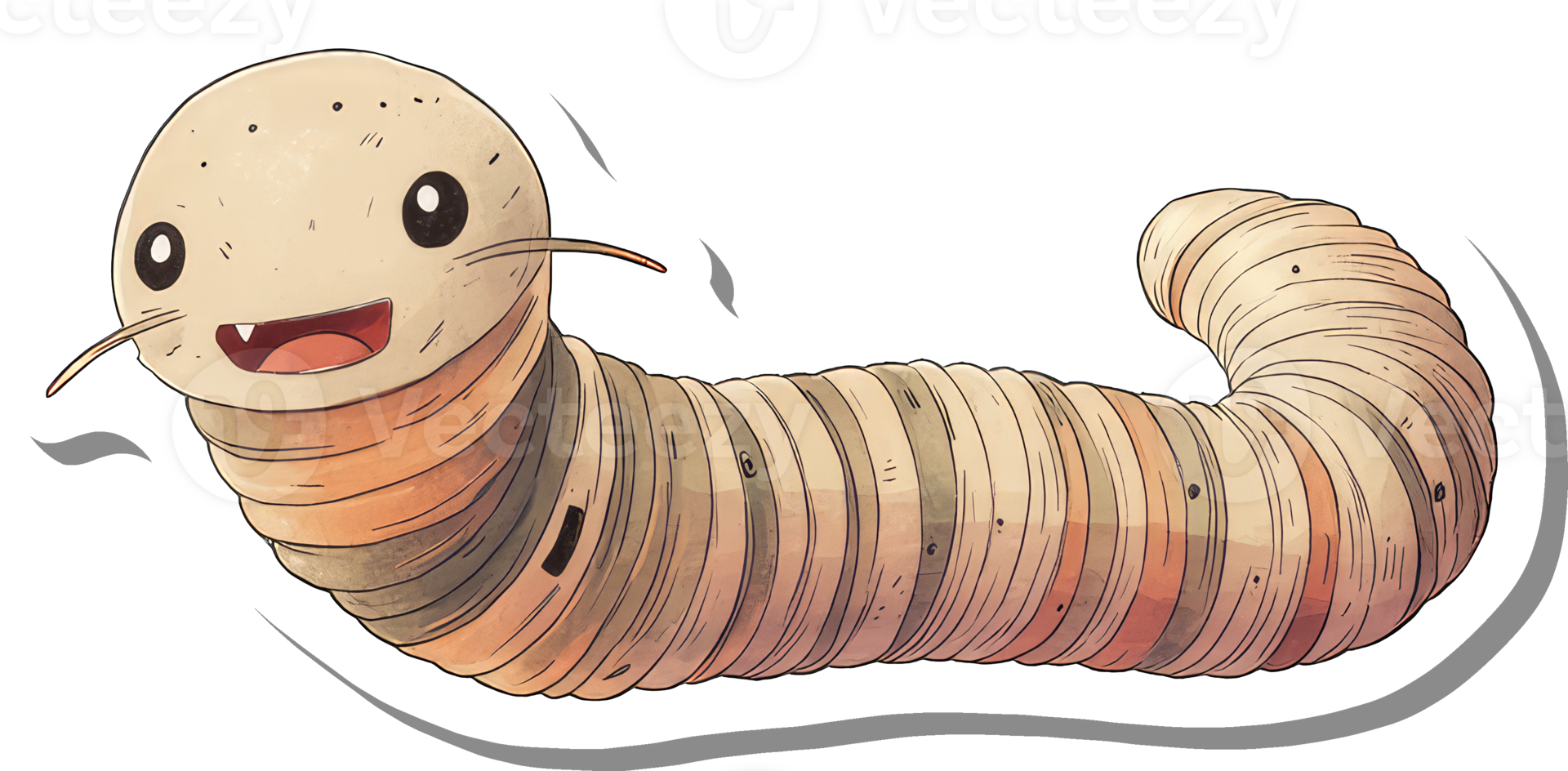 A Happy Cartoon Worm With Segmented Body png