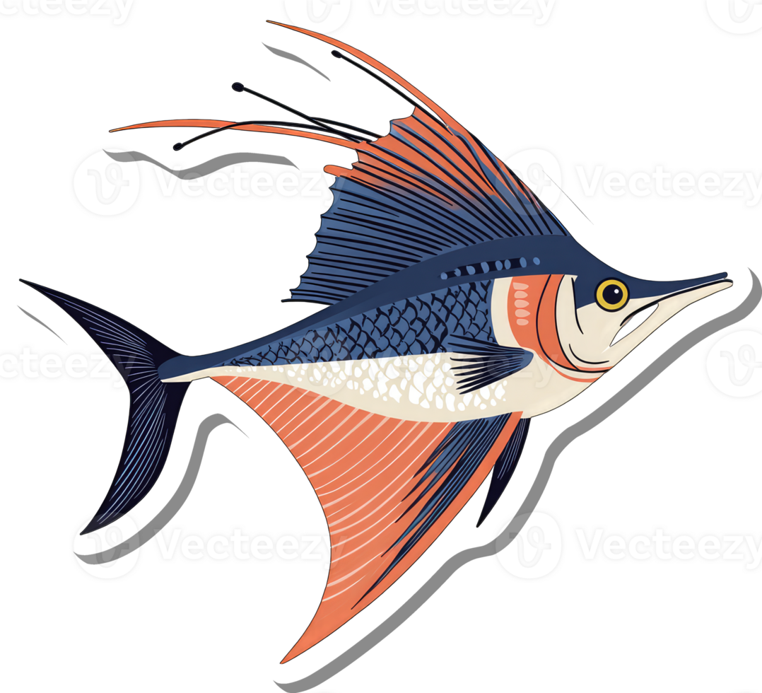 Stylized Sailfish Illustration Aquatic Creature Design png