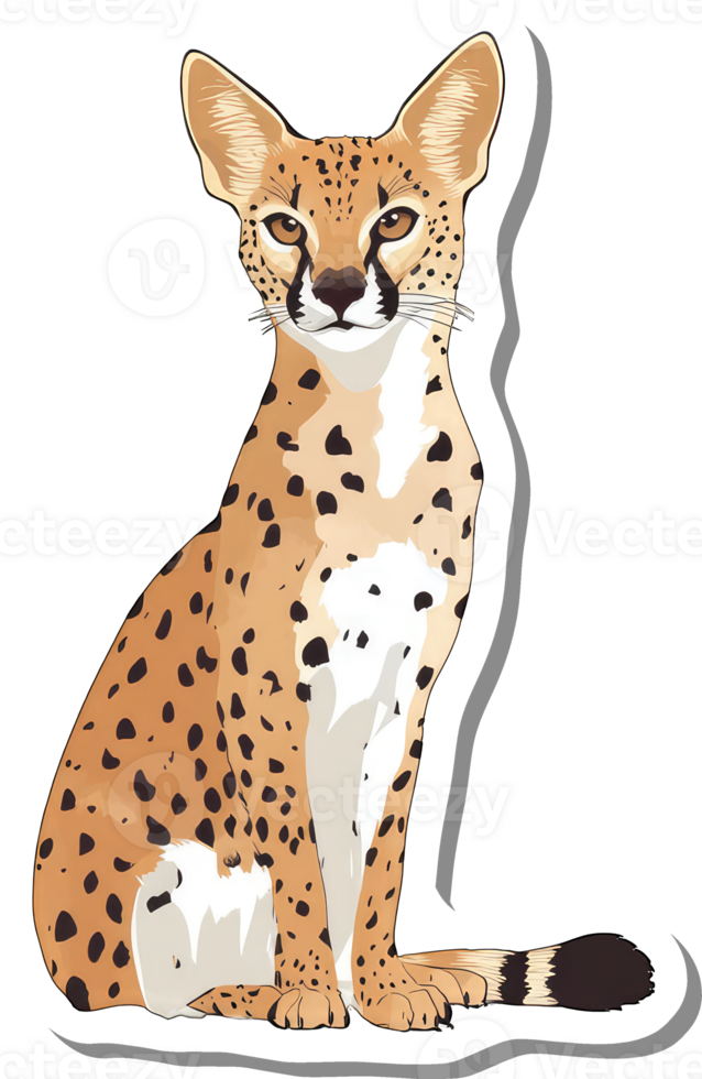 Serval Cat Sitting Gracefully Displaying Spots png