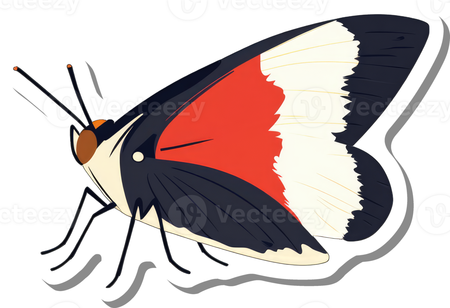 A striking red black and white butterfly illustration png