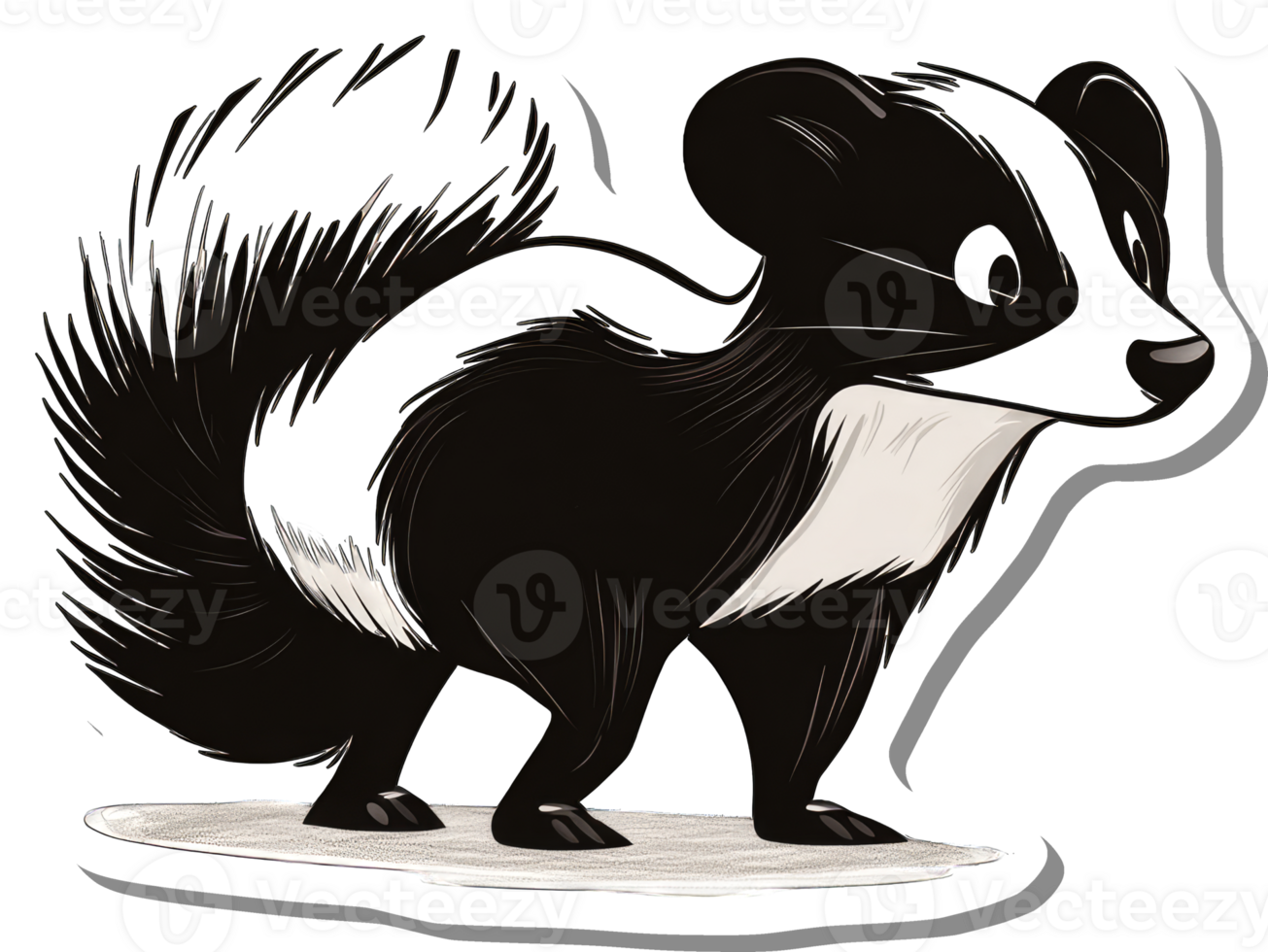 A Cartoon Skunk Stands Alertly Showing Its Bushy Tail png