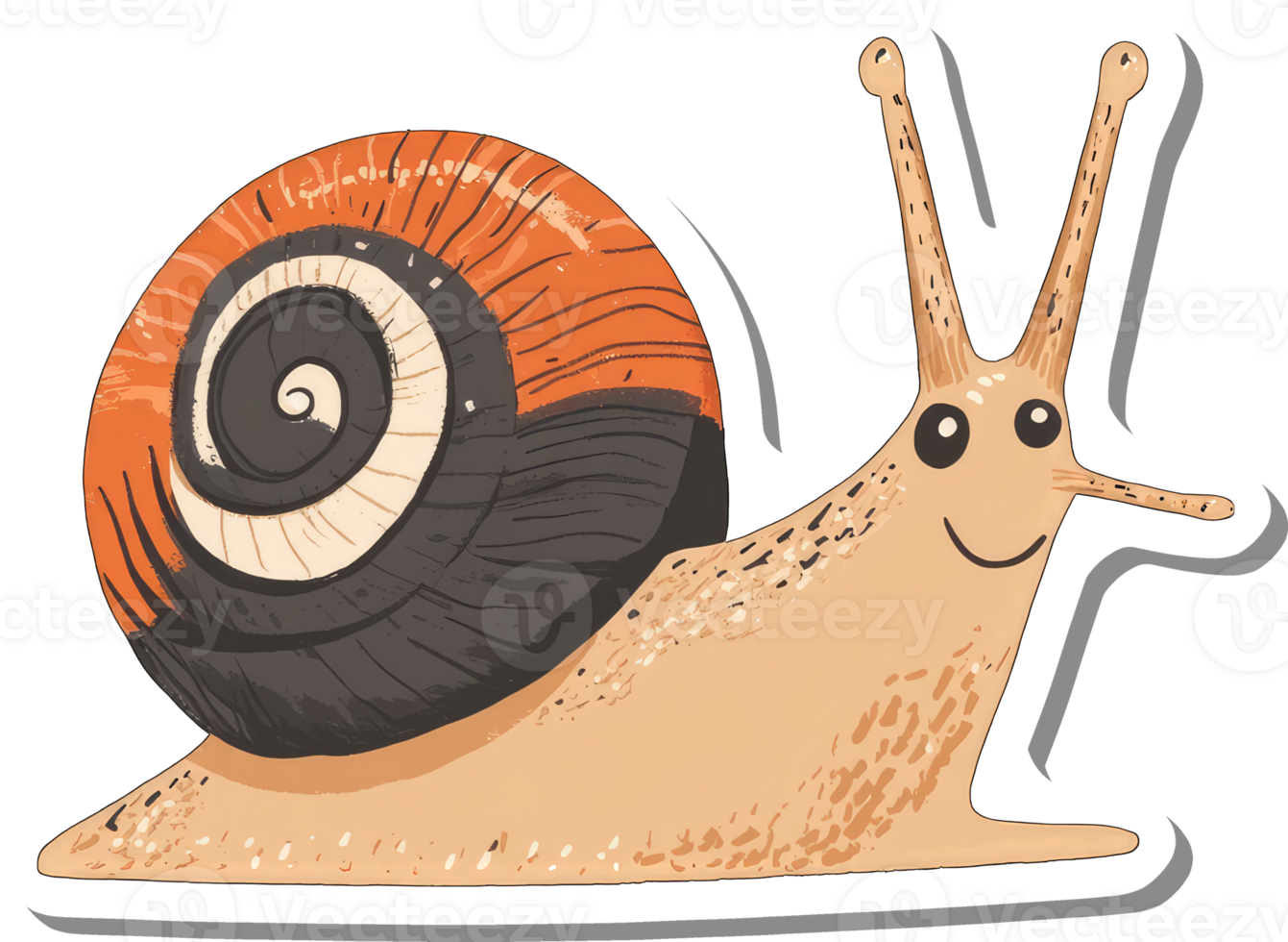 A happy snail with an orange and black shell png