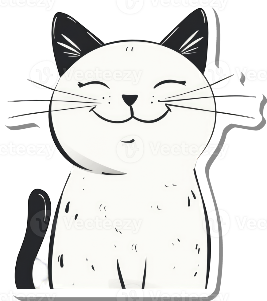 Happy Smiling Black And White Cat Illustration png
