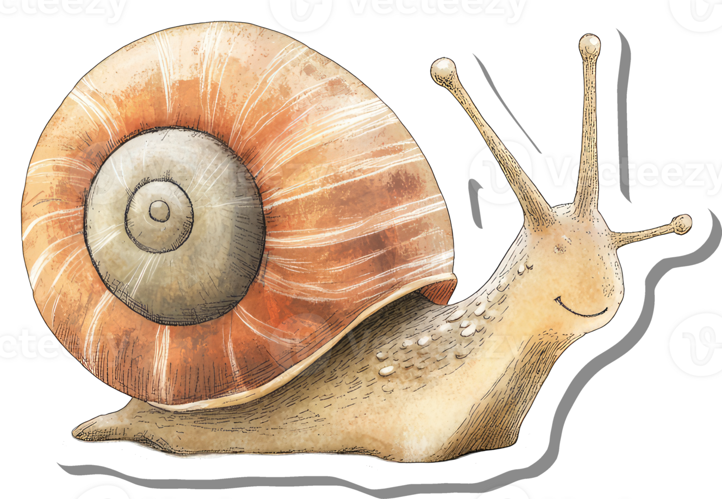 A happy snail with a large spiral shell png