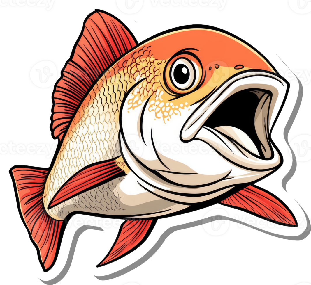 A vibrant cartoon fish with open mouth and red fins png