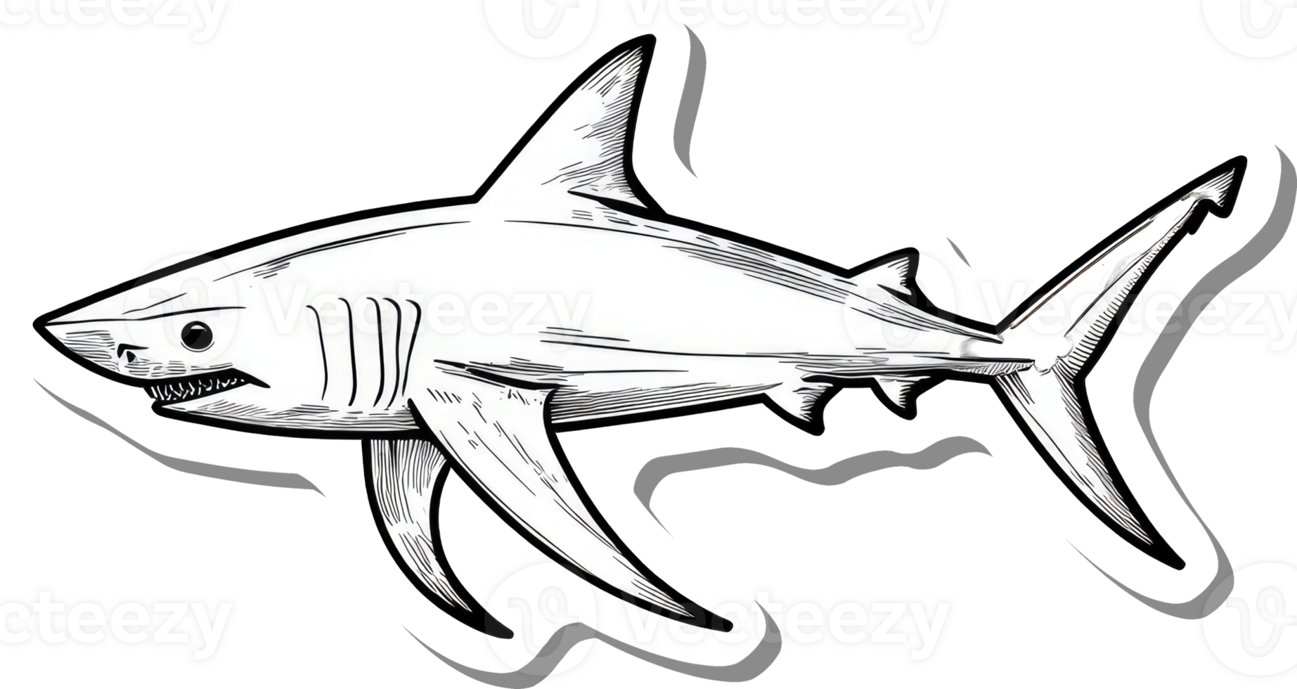 A Detailed Line Drawing Of A Great Shark png