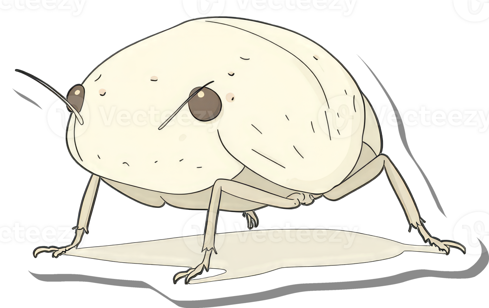 A grumpy looking creamy white insect illustration png