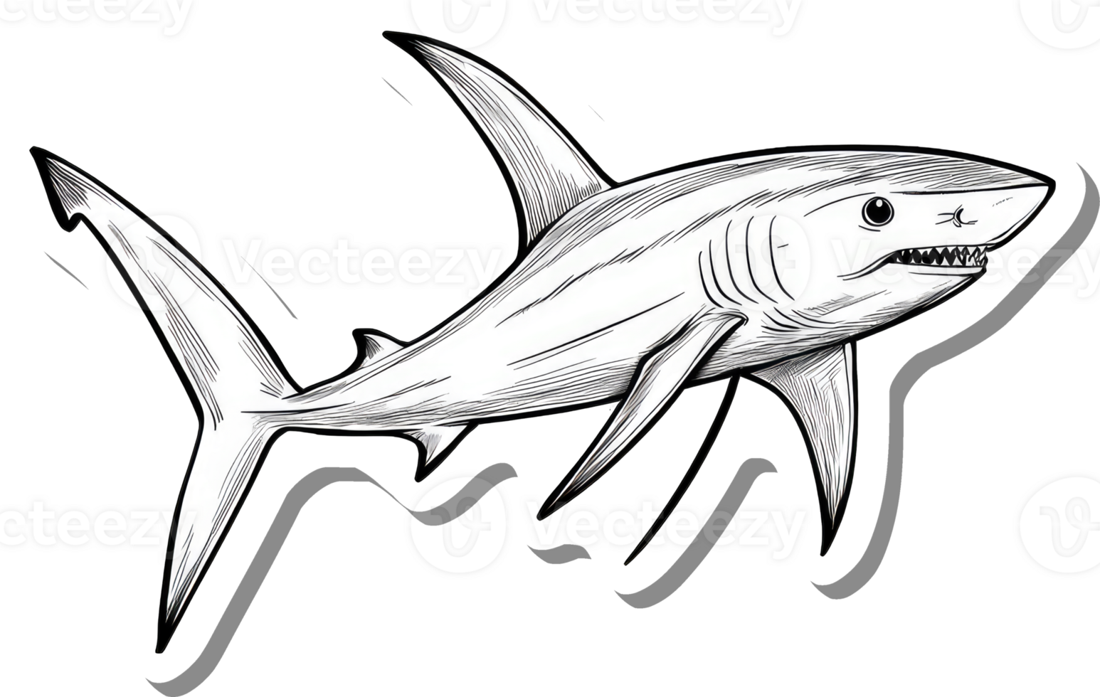 A detailed line drawing of a mako shark swimming png