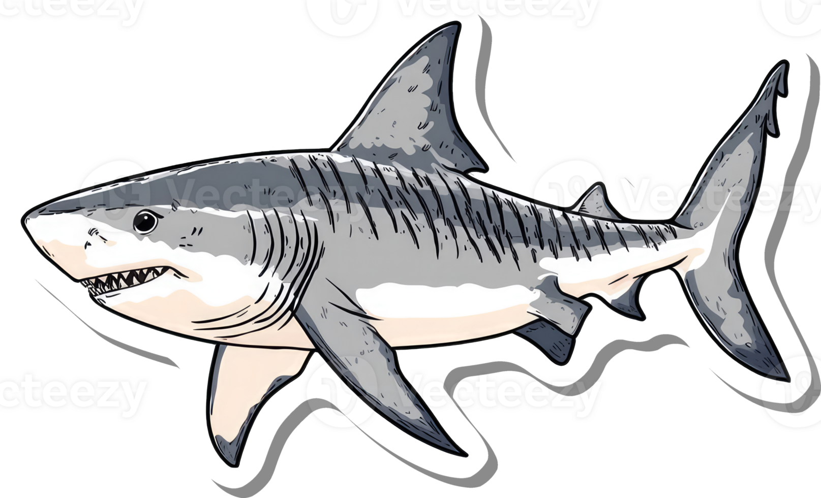 A stylized illustration of a tiger shark swimming png