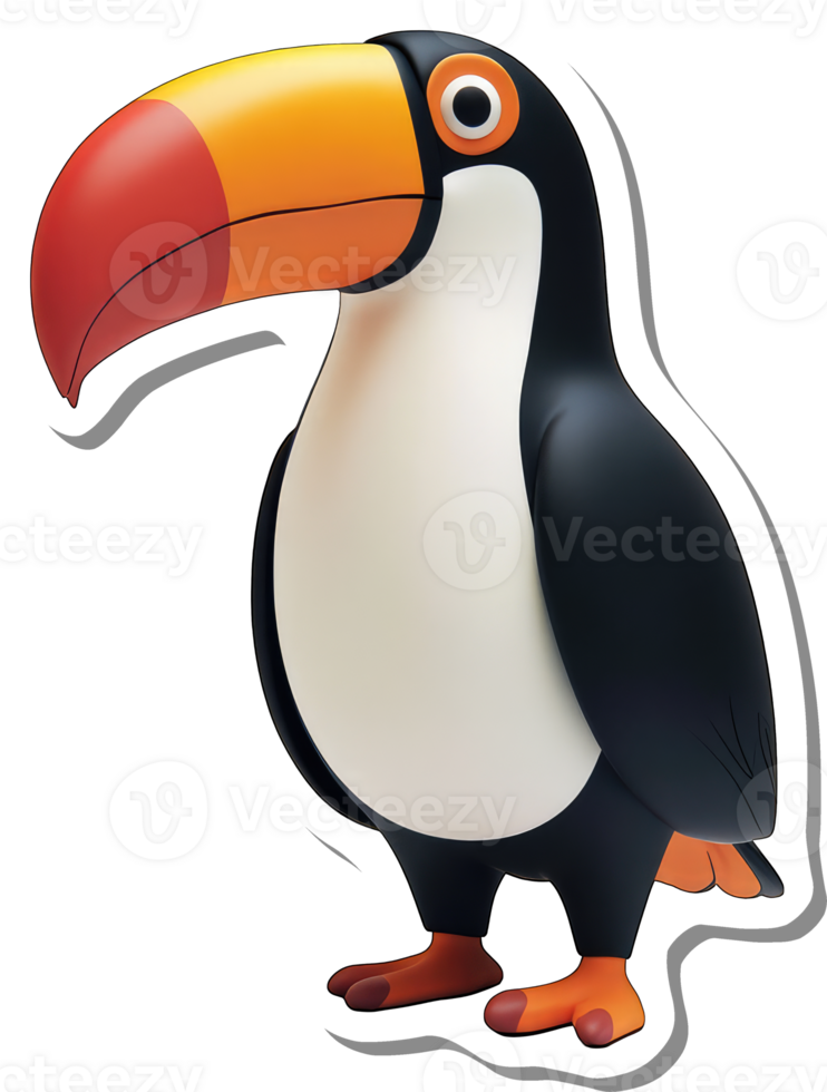 A cartoon toucan stands proudly displaying its large beak png