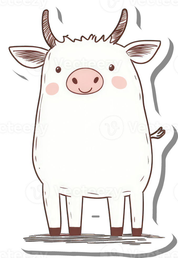 Adorable Cartoon Cow Illustration Featuring White Fur and Brown Horns png