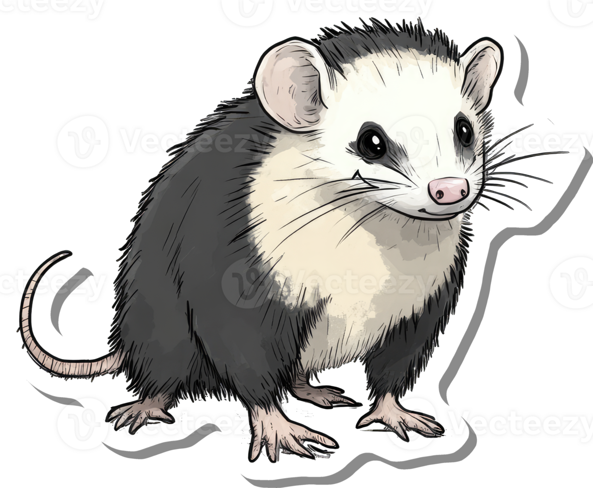 An Illustrated Portrait of a Cute Opossum png