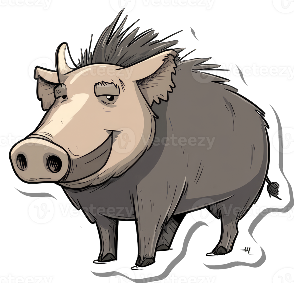 A Cartoon Illustration Of A Happy Wild Boar png