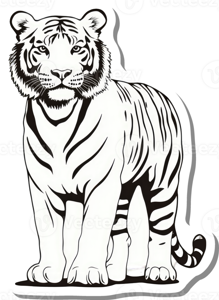 A stylized black and white illustration of a tiger png