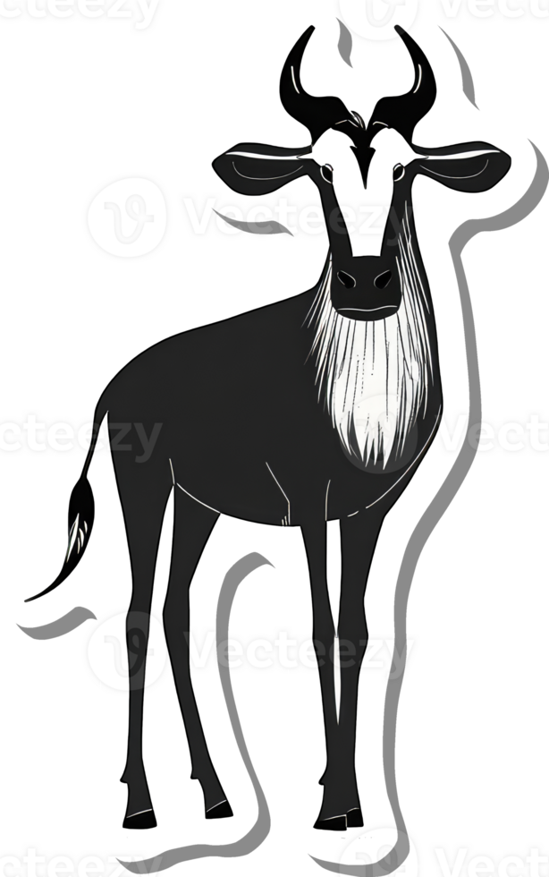A black wildebeest stands gracefully in profile view png