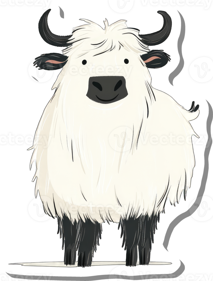 A cheerful white yak stands proudly showing its fluffy coat png