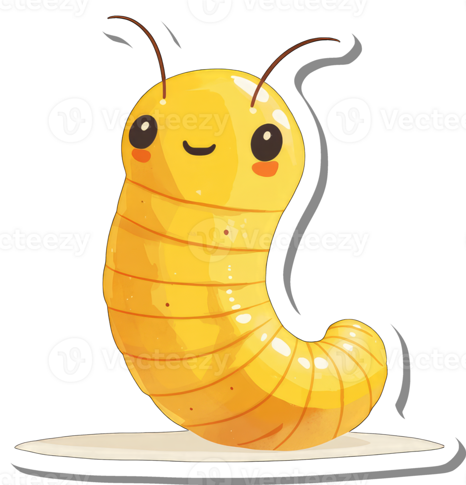 Adorable Yellow Cartoon Worm Smiling Happily png