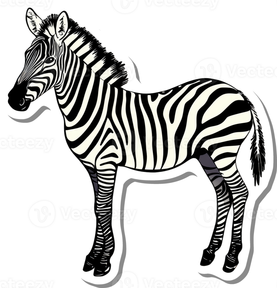 A Black And White Zebra Standing Profile png
