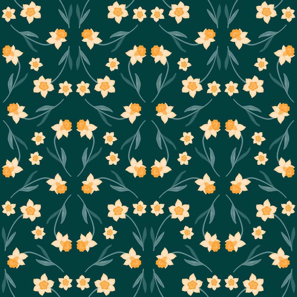 Seamless pattern of daffodils on a white background. vector