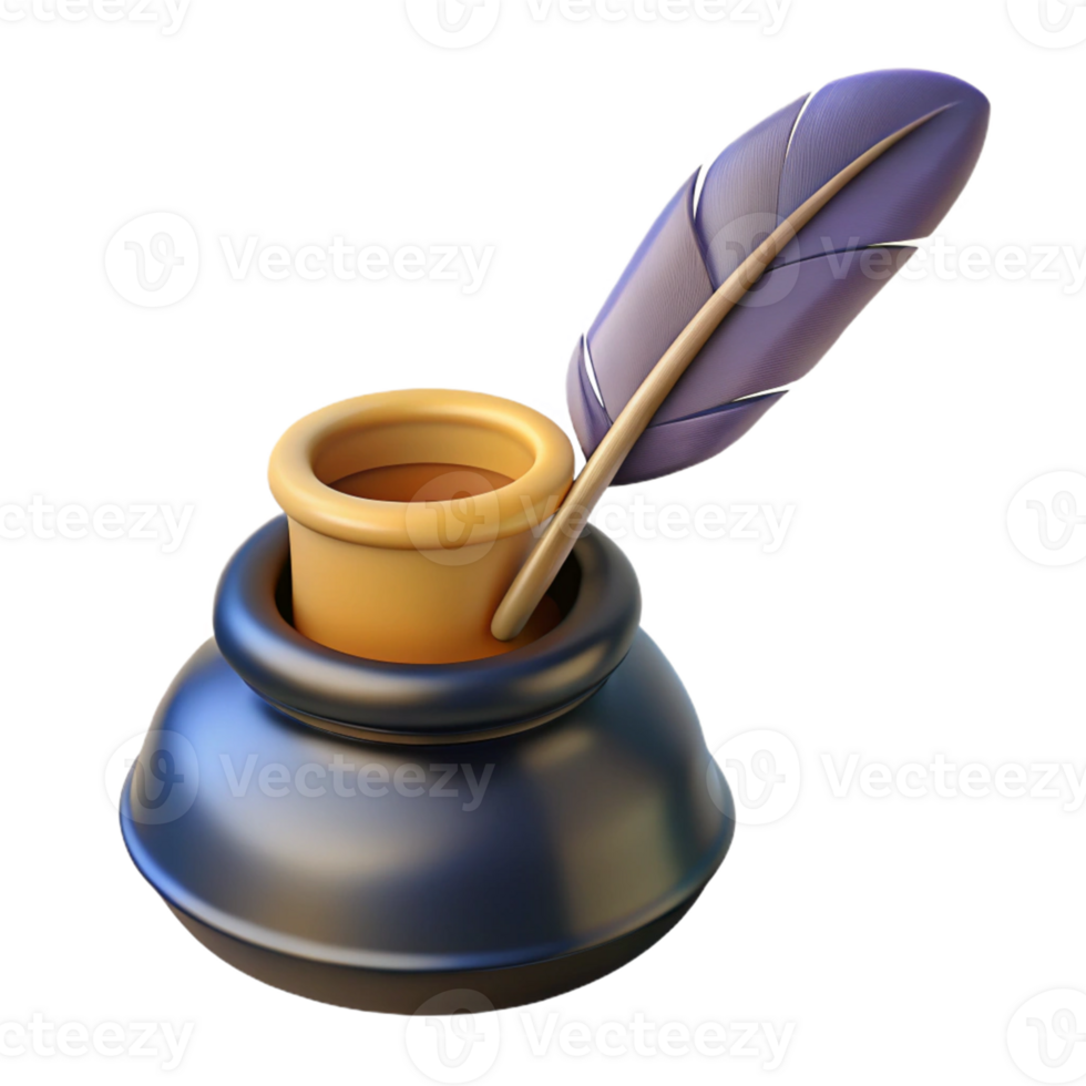 Isometric Render Quill and Inkpot png