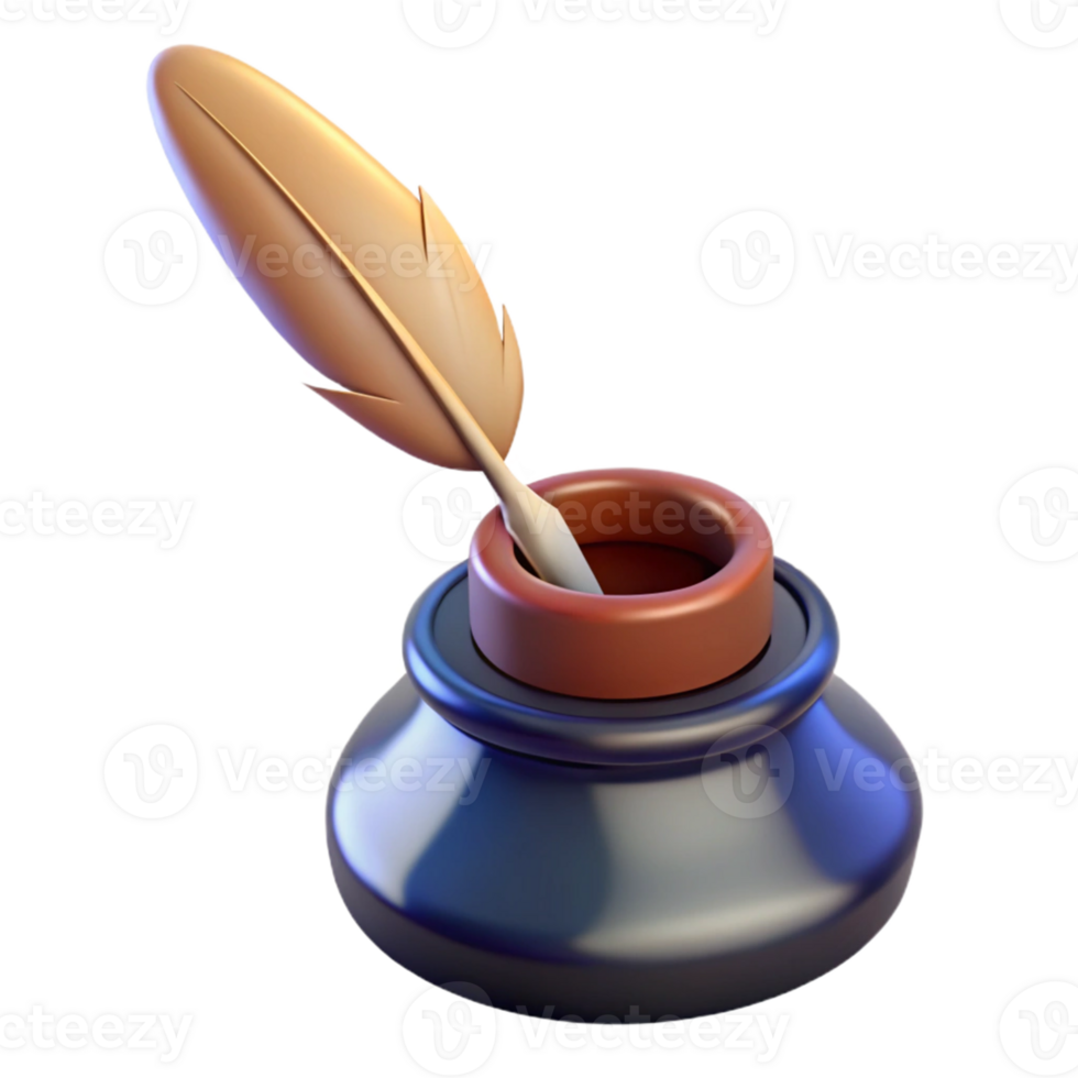 Isometric Render Quill Inkwell Illustration png