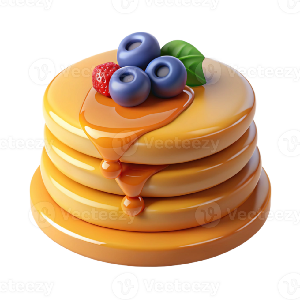 Delicious Isometric Pancake Illustration with Berries and Syrup png