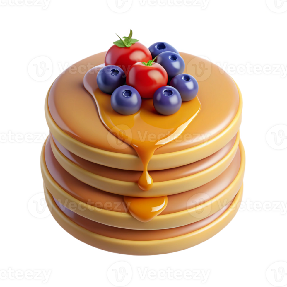 Isometric Render Stack of Pancakes with Berries and Syrup png