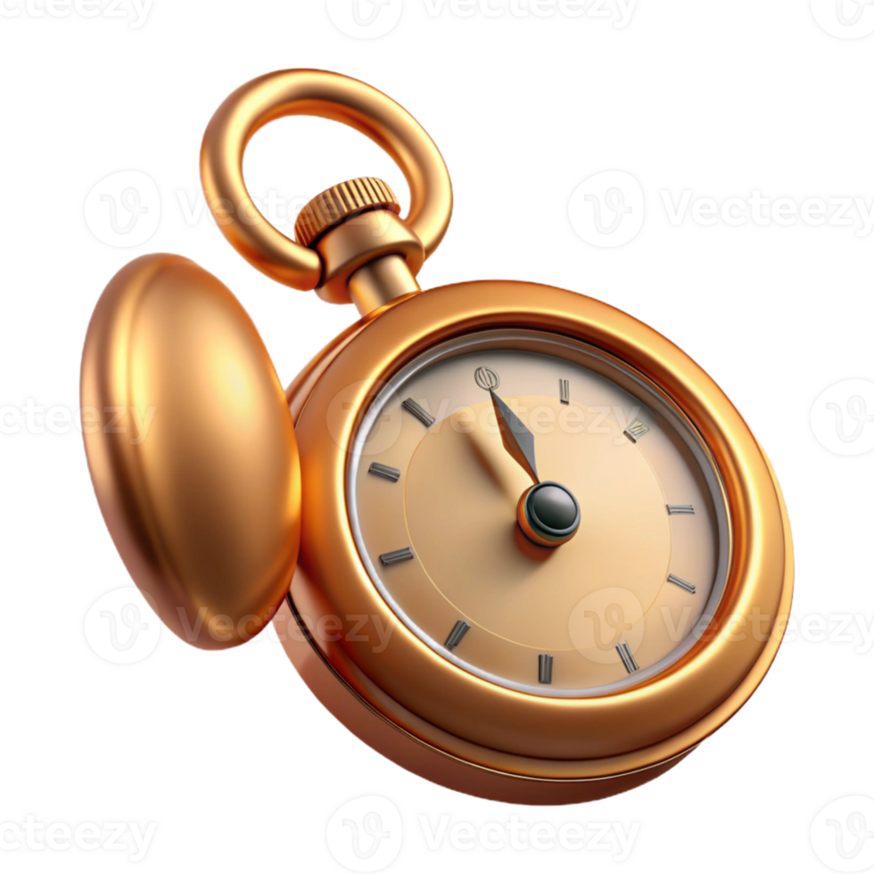 Golden Pocket Watch with Roman Numerals png