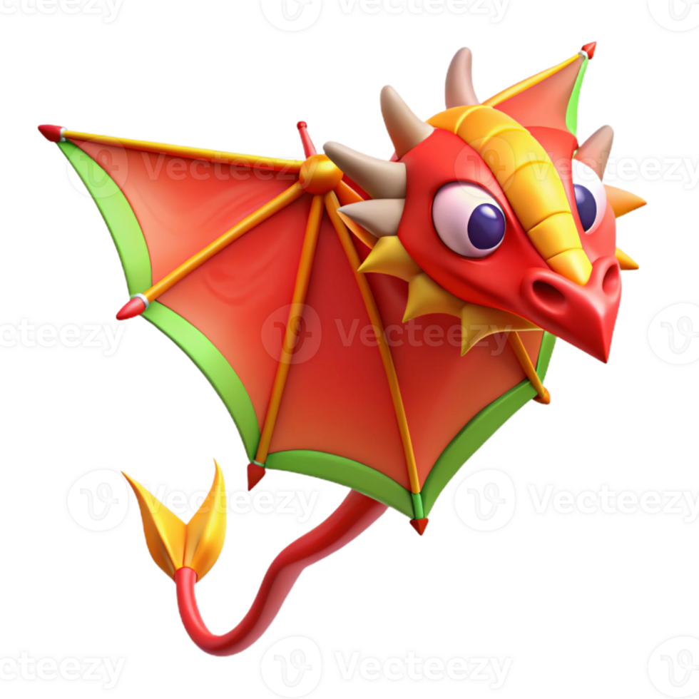 Cute Cartoon Red Dragon with Wings png
