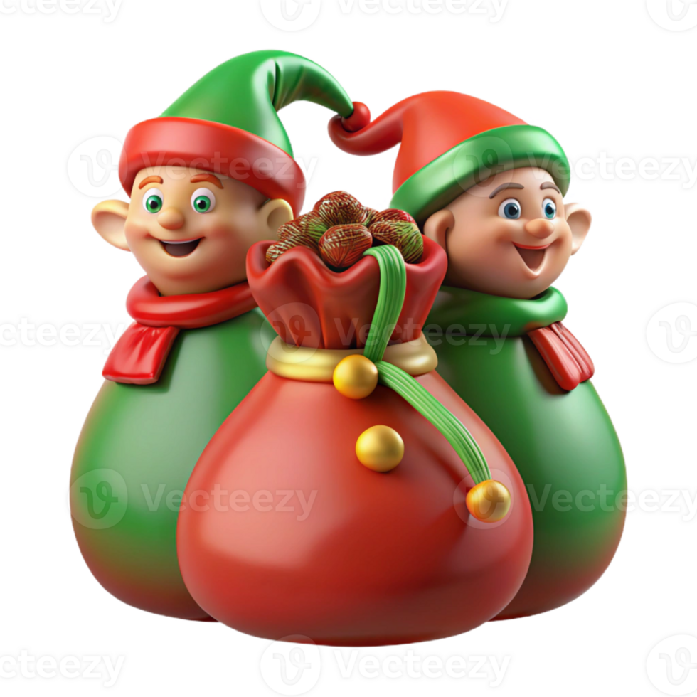 Christmas Elves with Big Red Bag png