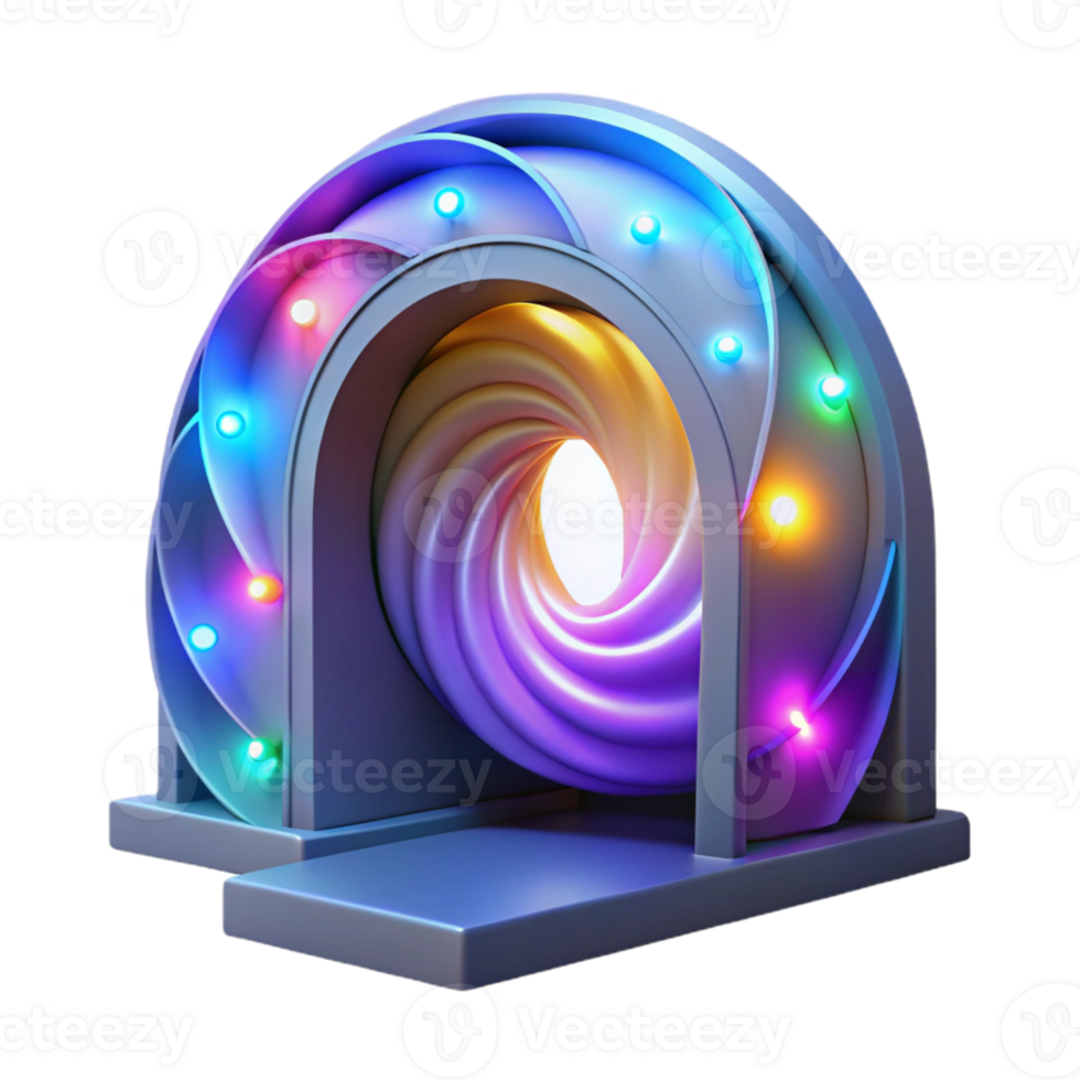 Abstract Isometric Arch with Neon Lights and Spiral png