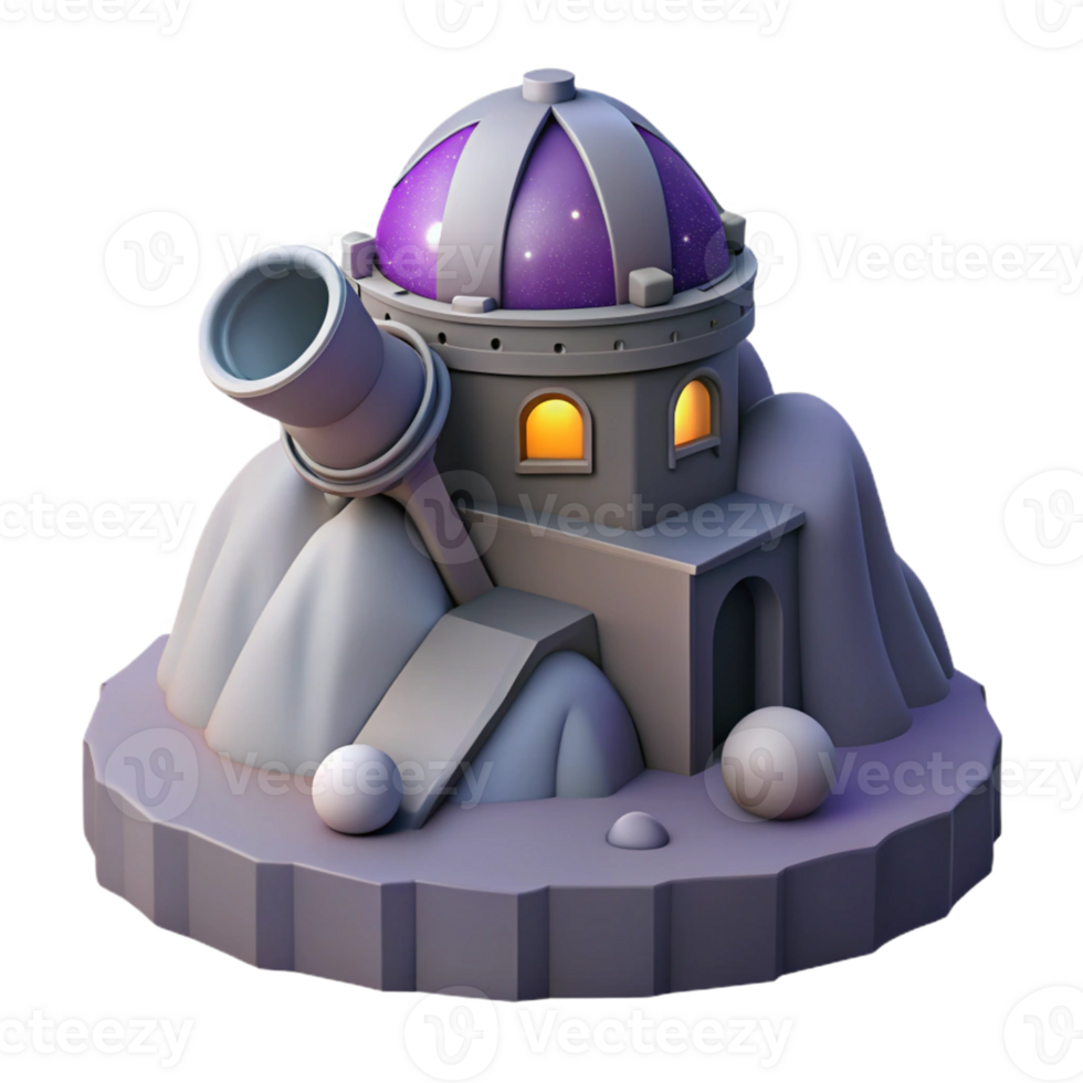 Isometric Rendered Fantasy Tower with Telescope png