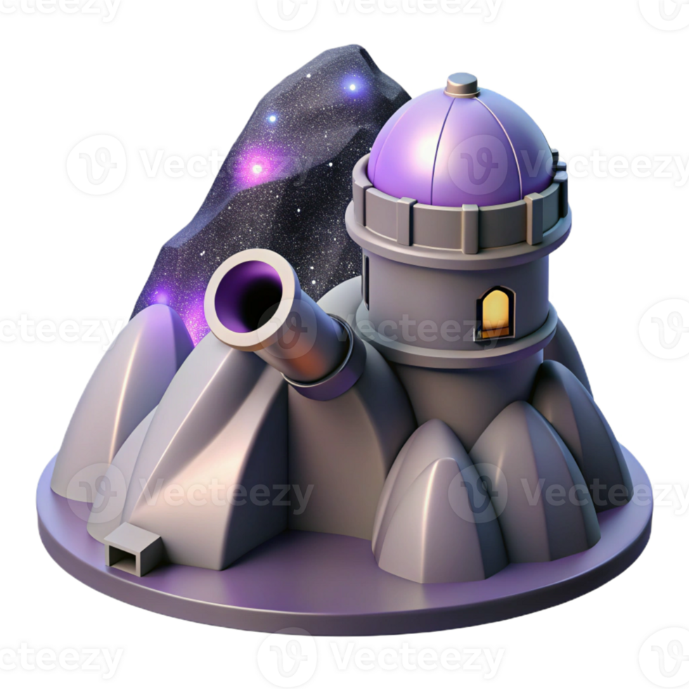 Isometric Render of a Purple Tower with a Cannon png